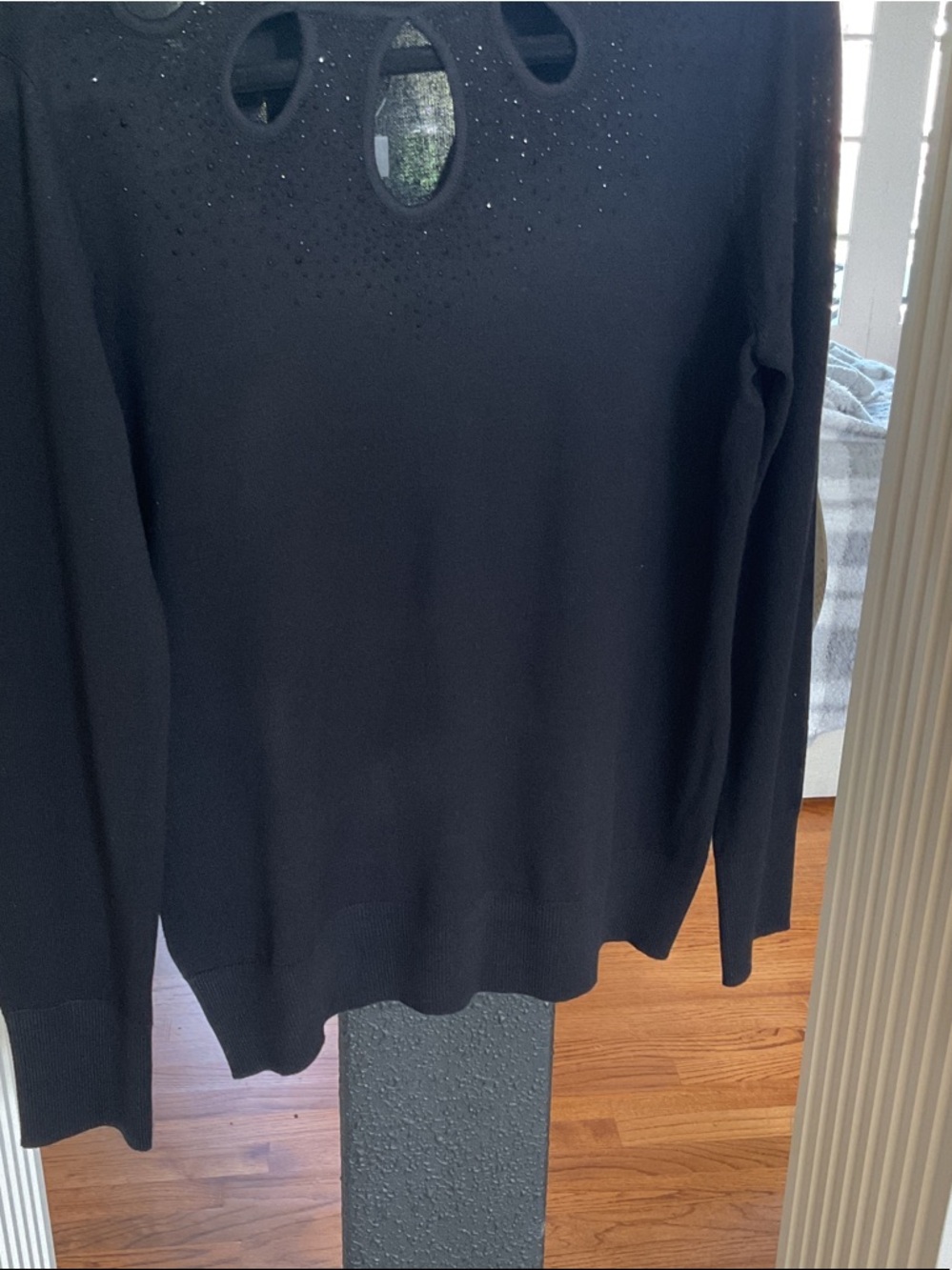 Cable & Gauge Black Cutout Crewneck Sweater with Rhinestone Detail - Picture 3 of 5